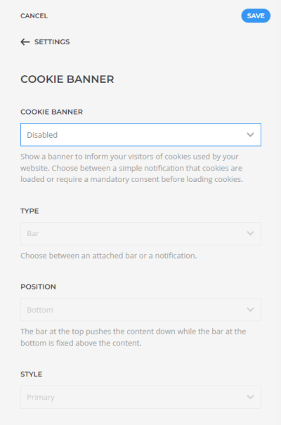 Cookie configuration 1st step