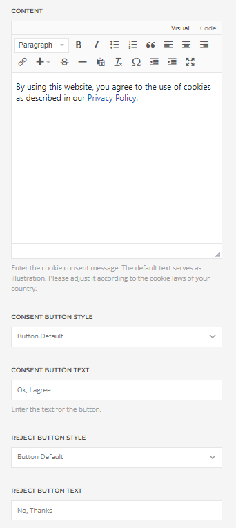 Cookie configuration 2on step